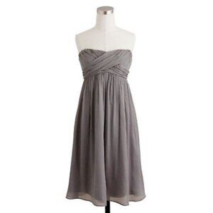 J. Crew Strapless Charcoal Taryn Dress Empire Waist $275 Gray Silk Chiffon